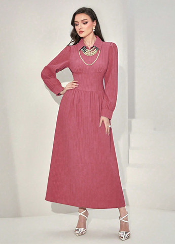 Темно-розовое кэжуал платье клеш, в стиле ампир, рубашка SHEIN однотонное