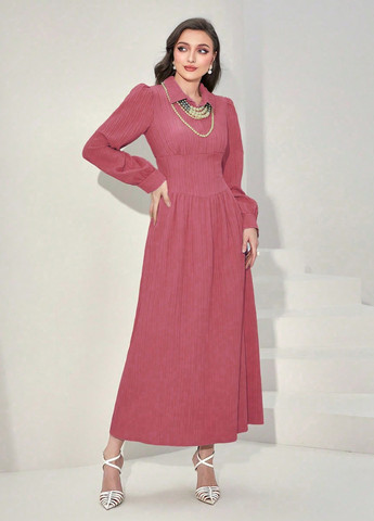 Темно-розовое кэжуал платье клеш, в стиле ампир, рубашка SHEIN однотонное