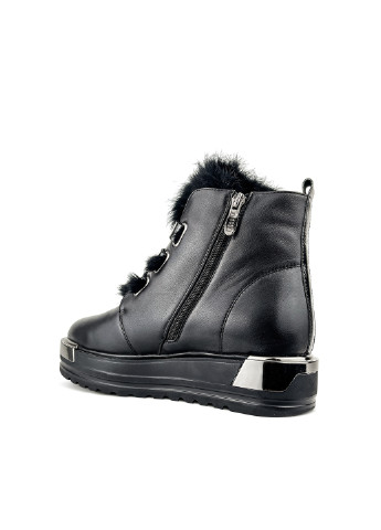 Зимние ботинки женские утепленные мехом зимние черные на платформе Brocoli
