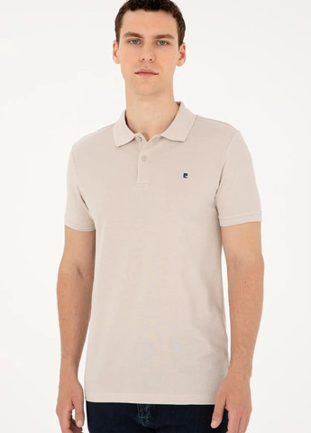 Бежевая футболка-поло для мужчин Pierre Cardin однотонная