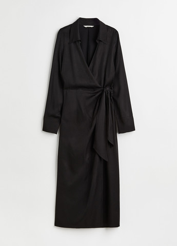 Чорна кежуал сукня на запах H&M однотонна