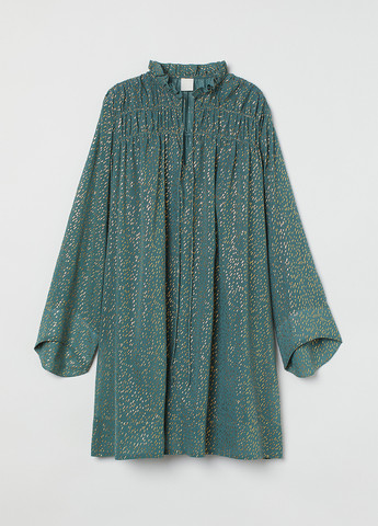 Зеленое кэжуал платье клеш H&M с геометрическим узором