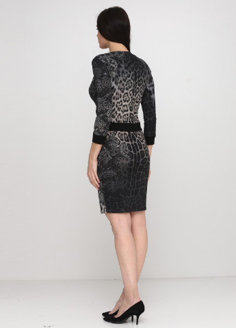 Темно-серое кэжуал платье с длинным рукавом Roberto Cavalli с абстрактным узором