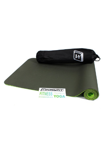 Килимок для йоги TPE + TC ECO-Friendly 6 мм темно-зелений - салатовим (мат-каремат спортивний, йогамат для фітнесу) EasyFit (237596283)