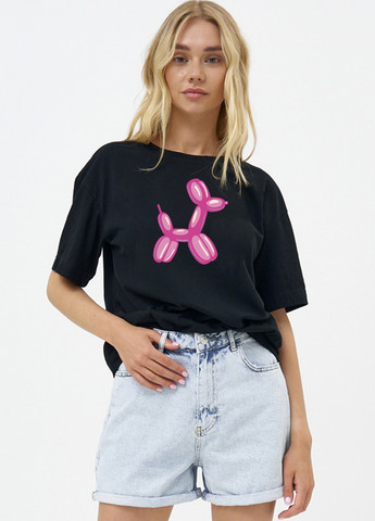 Чорна літня футболка жіноча оверсайз pink dog KASTA design