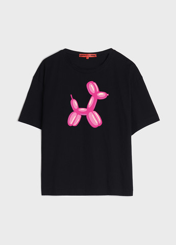 Чорна літня футболка жіноча оверсайз pink dog KASTA design