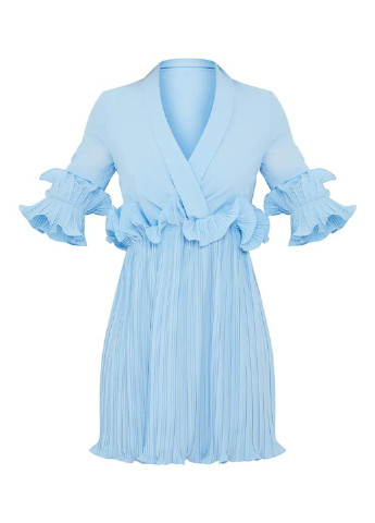 Блакитна кежуал сукня плісована, на запах PrettyLittleThing однотонна