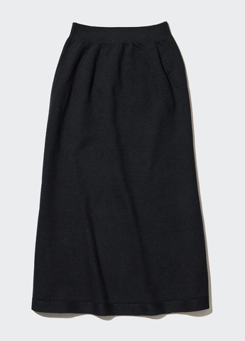 Черная кэжуал однотонная юбка Uniqlo а-силуэта (трапеция)
