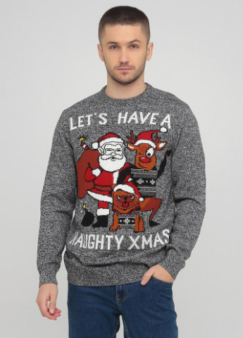 Сірий зимовий новорічний светр, джемпер із санта клаусом C&A