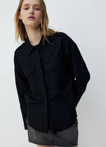 Черная кэжуал рубашка однотонная H&M