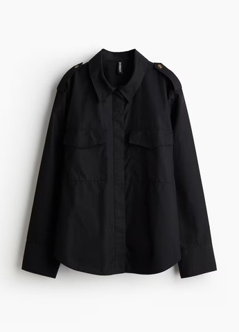 Черная кэжуал рубашка однотонная H&M