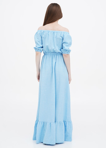 Блакитна кежуал плаття, сукня кльош, з відкритими плечима Rebecca Tatti однотонна