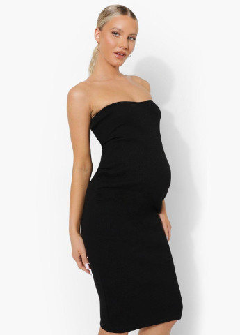 Черное коктейльное платье для беременных бандо Boohoo однотонное