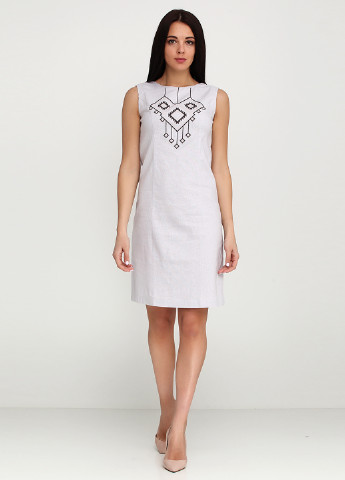 Светло-серое кэжуал платье короткое УкрМода с геометрическим узором