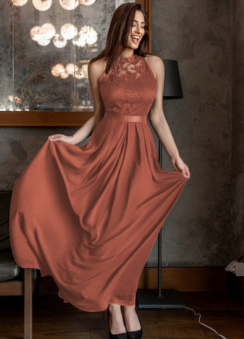 Коричнева вечірня сукня кльош, а-силует SHEIN однотонна