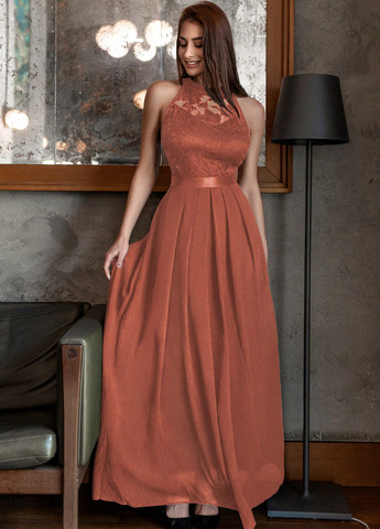 Коричнева вечірня сукня кльош, а-силует SHEIN однотонна