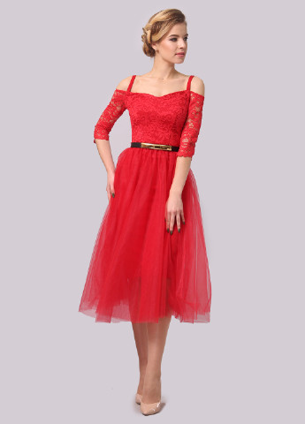Красное коктейльное платье клеш Agata Webers однотонное