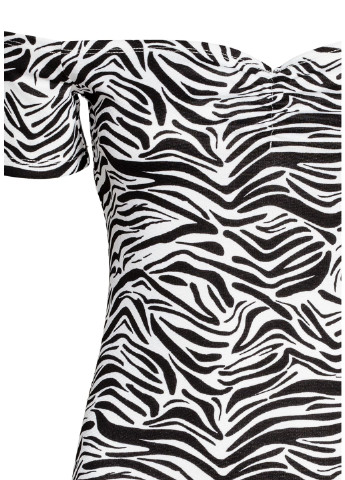 Черно-белое кэжуал платье с открытыми плечами H&M зебра