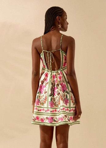 Молочное кэжуал платье с открытой спиной SHEIN с цветочным принтом