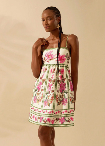 Молочное кэжуал платье с открытой спиной SHEIN с цветочным принтом