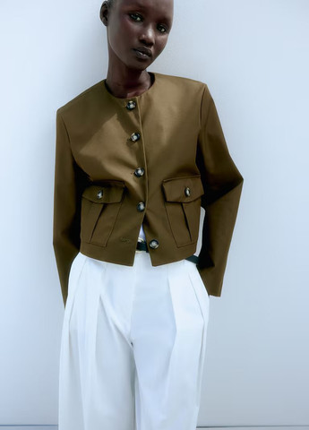 Хаки женский жакет H&M однотонный - демисезонный