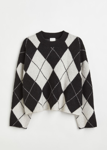 Черный демисезонный свитер оверсайз из жаккардовой вязки H&M