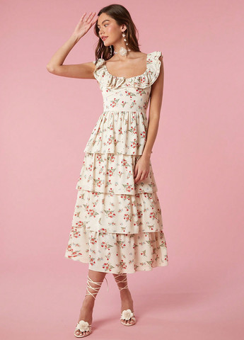 Молочна кежуал сукня кльош SHEIN з квітковим принтом