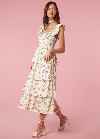 Молочна кежуал сукня кльош SHEIN з квітковим принтом