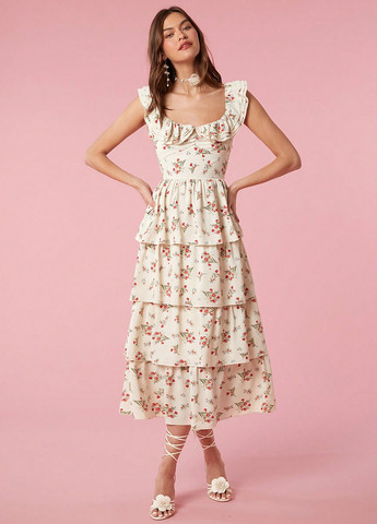 Молочна кежуал сукня кльош SHEIN з квітковим принтом