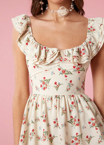 Молочна кежуал сукня кльош SHEIN з квітковим принтом