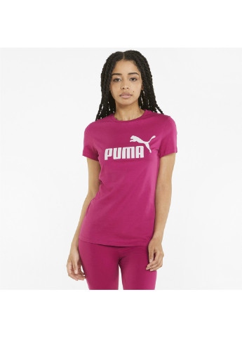 Футболка Essentials Logo Women's Tee Puma однотонная розовая спортивная хлопок