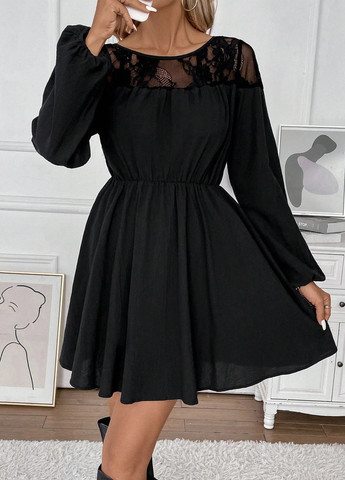 Черное кэжуал платье клеш SHEIN однотонное