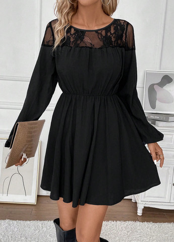 Черное кэжуал платье клеш SHEIN однотонное