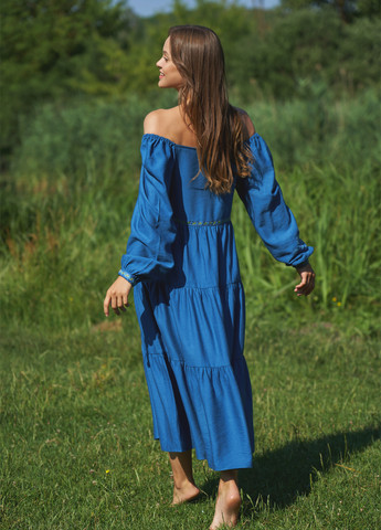 Синее кэжуал платье клеш WKMF однотонное