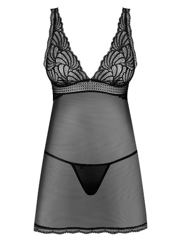 Полупрозрачное женское платье пеньюар бебидолл кружевное эротические белье наряд для секса "Sweetia" черный Obsessive (252460184)