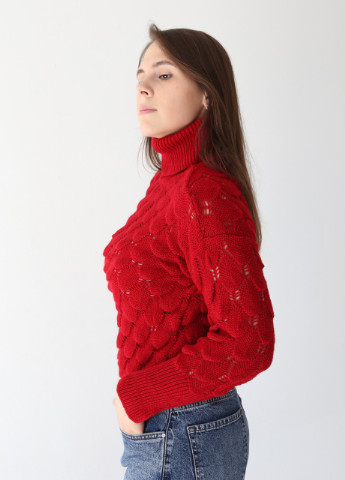 Червоний демісезонний светр жіночий червоний укорочений в'язаний Bebe Приталенный