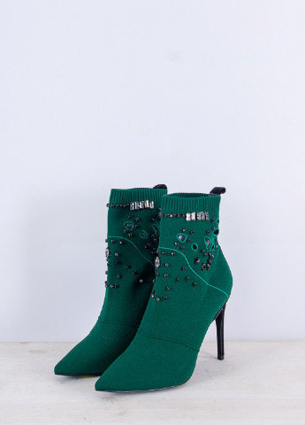 Зеленые женские ботинки без шнурков с вышивкой, с бусинами, с камнями
