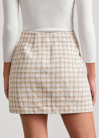 Кремовая кэжуал в клетку юбка SHEIN а-силуэта (трапеция)