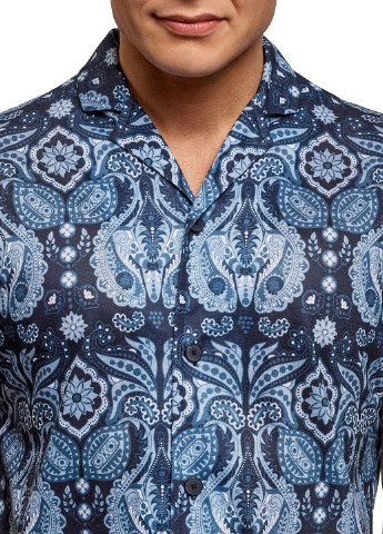 Синяя кэжуал рубашка с абстрактным узором Oodji с коротким рукавом