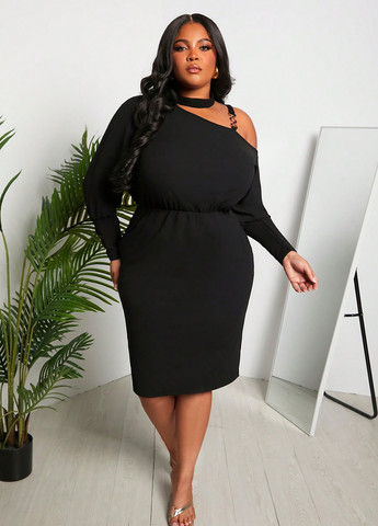 Чорна кежуал сукня в стилі армпір SHEIN однотонна