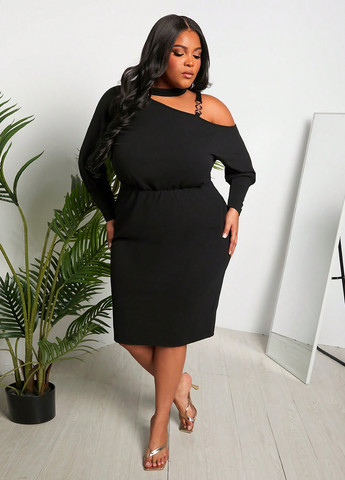 Чорна кежуал сукня в стилі армпір SHEIN однотонна