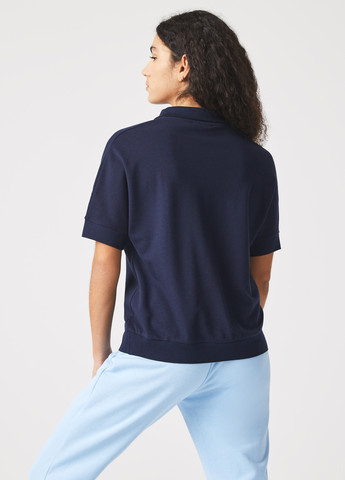 Темно-синяя женская футболка-поло Lacoste однотонная