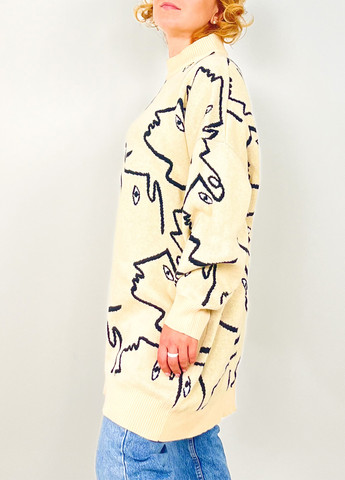 Светло-бежевое кэжуал платье платье-свитер Monki с рисунком