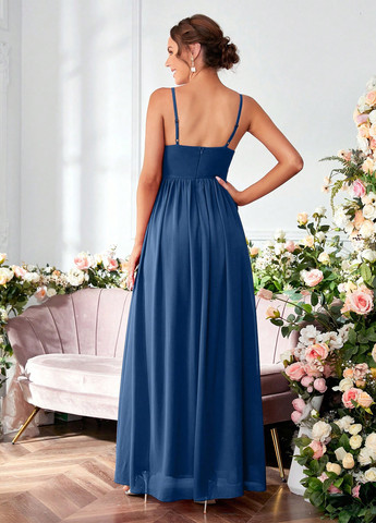 Сіро-голубий коктейльна, вечірня, кежуал сукня на запах SHEIN однотонна