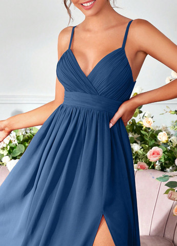 Сіро-голубий коктейльна, вечірня, кежуал сукня на запах SHEIN однотонна