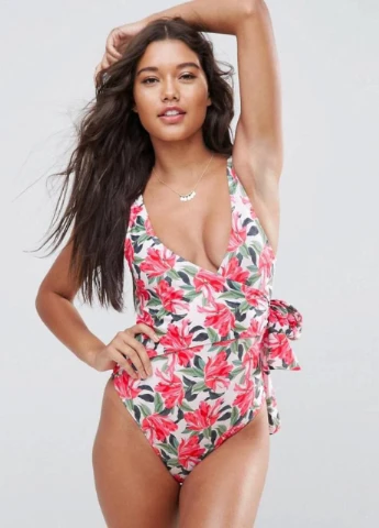 Рожевий літній цілісний купальник Asos