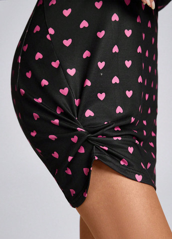 Чорна святковий, вечірня, кежуал сукня а-силует, футляр SHEIN сердечка