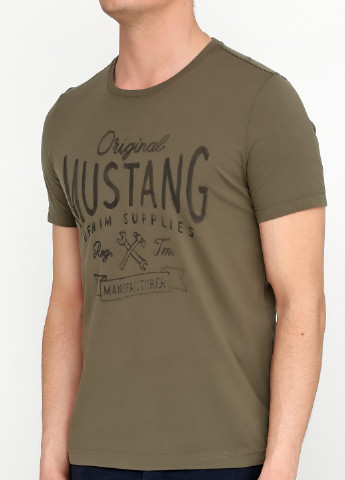 Хаки (оливковая) летняя футболка с коротким рукавом Mustang