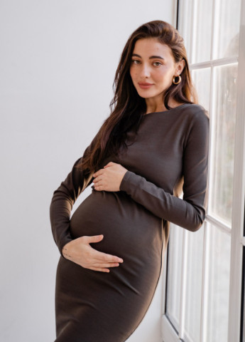 Оливкова (хакі) кежуал сукня для вагітних і годуючих мам з секретом для годування прилеглого силуету хакі To Be однотонна