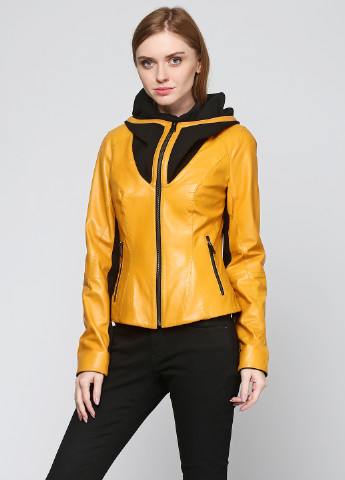 Желтая демисезонная куртка кожаная Vicentini